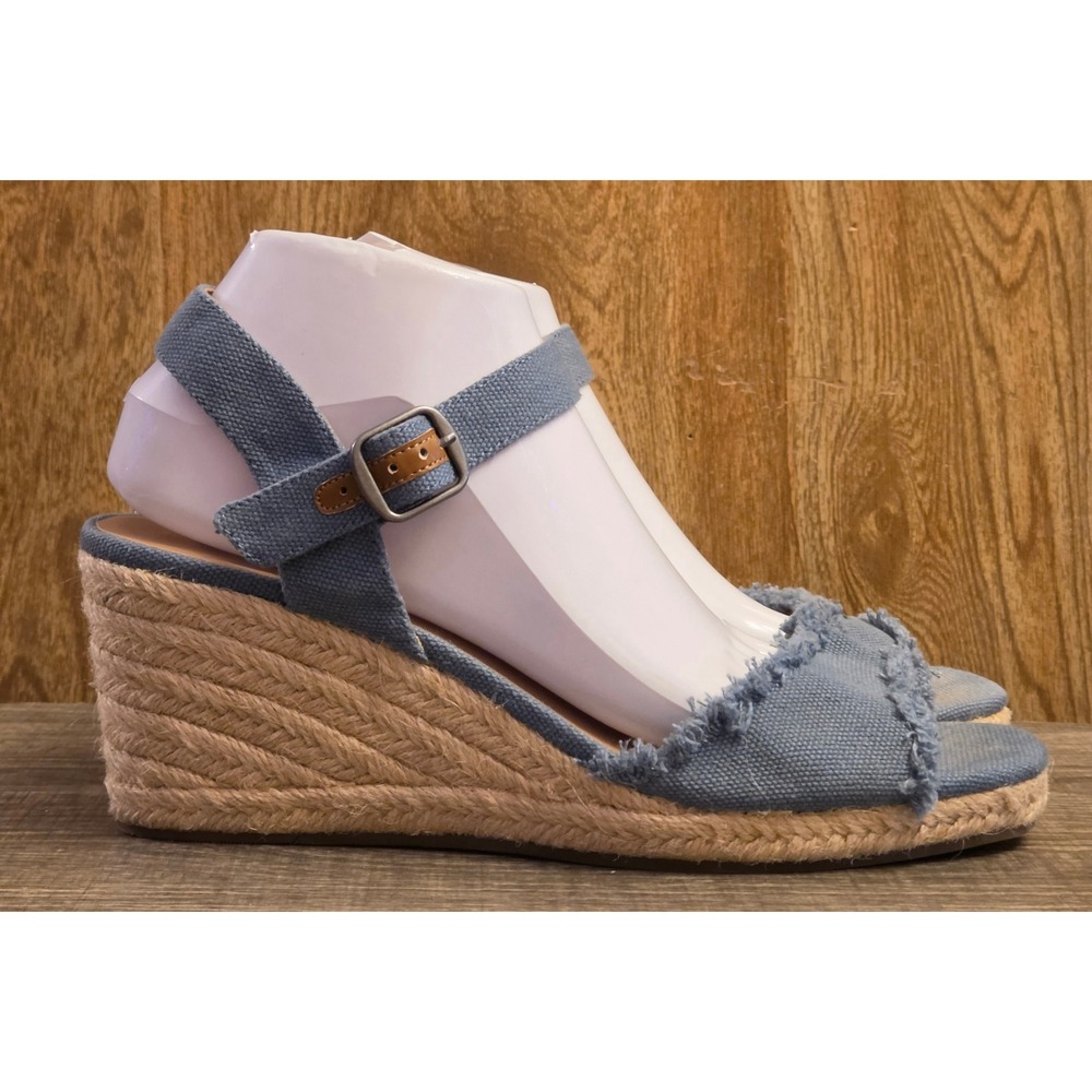 Lucky Brand Moliey Wedge Espadrille Sandals Womens Size 9 Blue Fabric